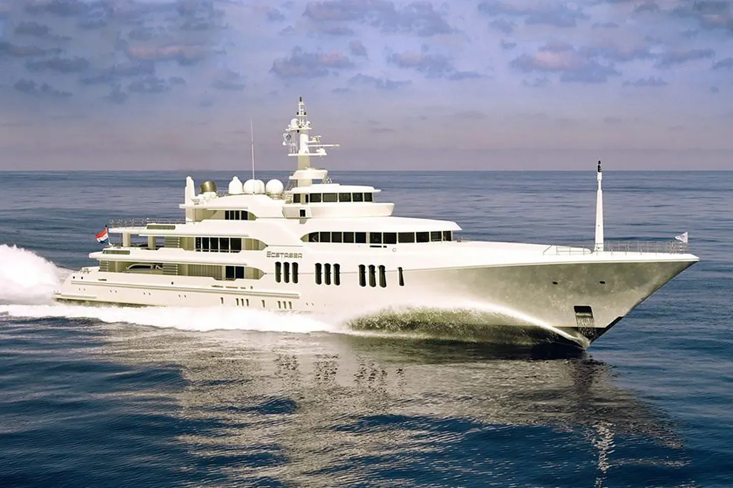 Ecstasea yacht, a 282 ft Feadship luxury superyacht underway, 86 meters, built in 2004, 2011.