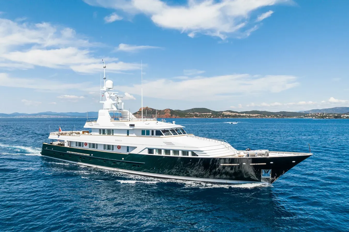 Emerald yacht, a 165 ft Feadship luxury superyacht underway, 50.4 meters, built in 1990, 2023.