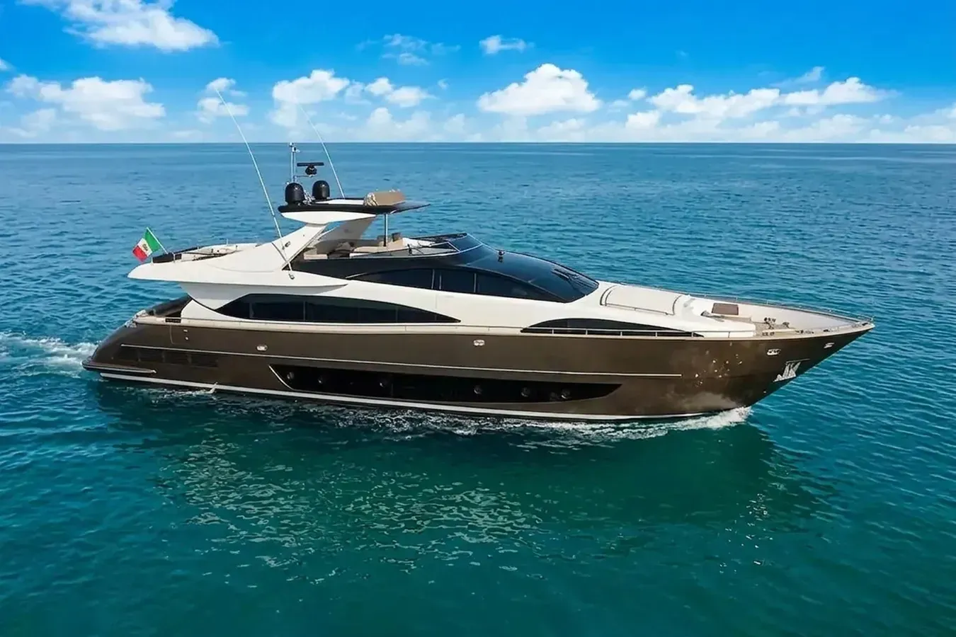 Emocion yacht, a 92 ft Riva luxury superyacht underway, 28.23 meters, built in 2008.