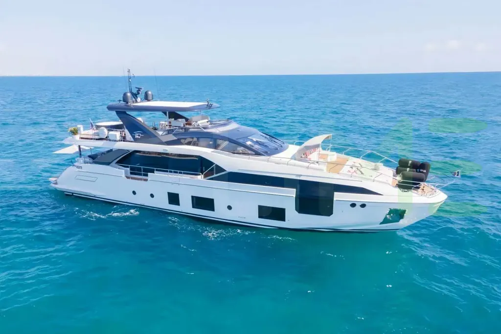 White Enchante yacht for sale and price, showing the details and features of the interior and exterior available for purchase from LIME Yachts and Brokerage located in Fort Lauderdale Florida.