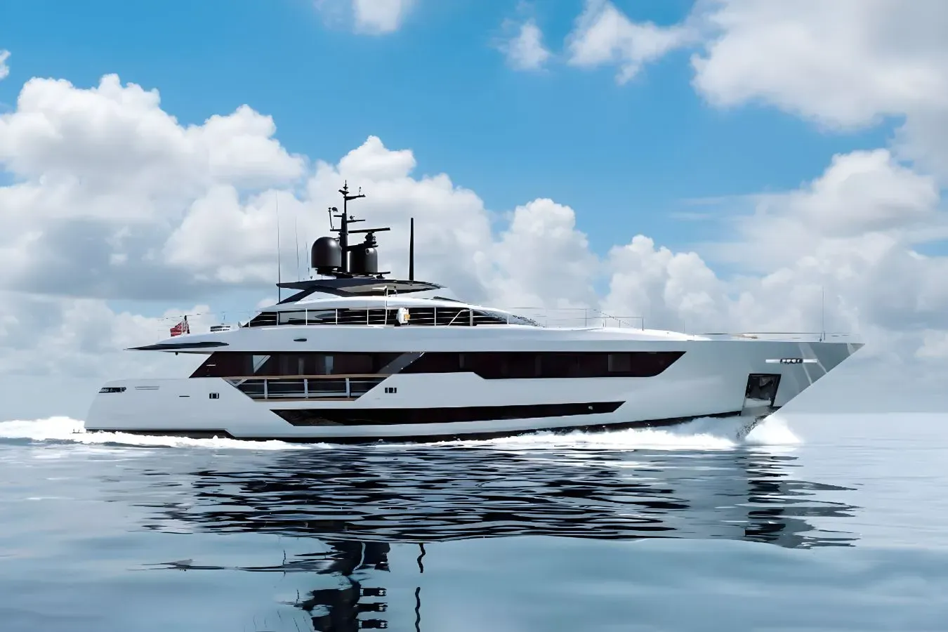 Erolia yacht, a 125 ft Custom Line luxury superyacht underway, 38.36 meters, built in 2022.