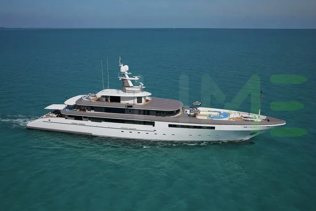 White Esmeralda II yacht for sale and price, showing the details and features of the interior and exterior available for purchase from LIME Yachts and Brokerage located in Fort Lauderdale Florida.