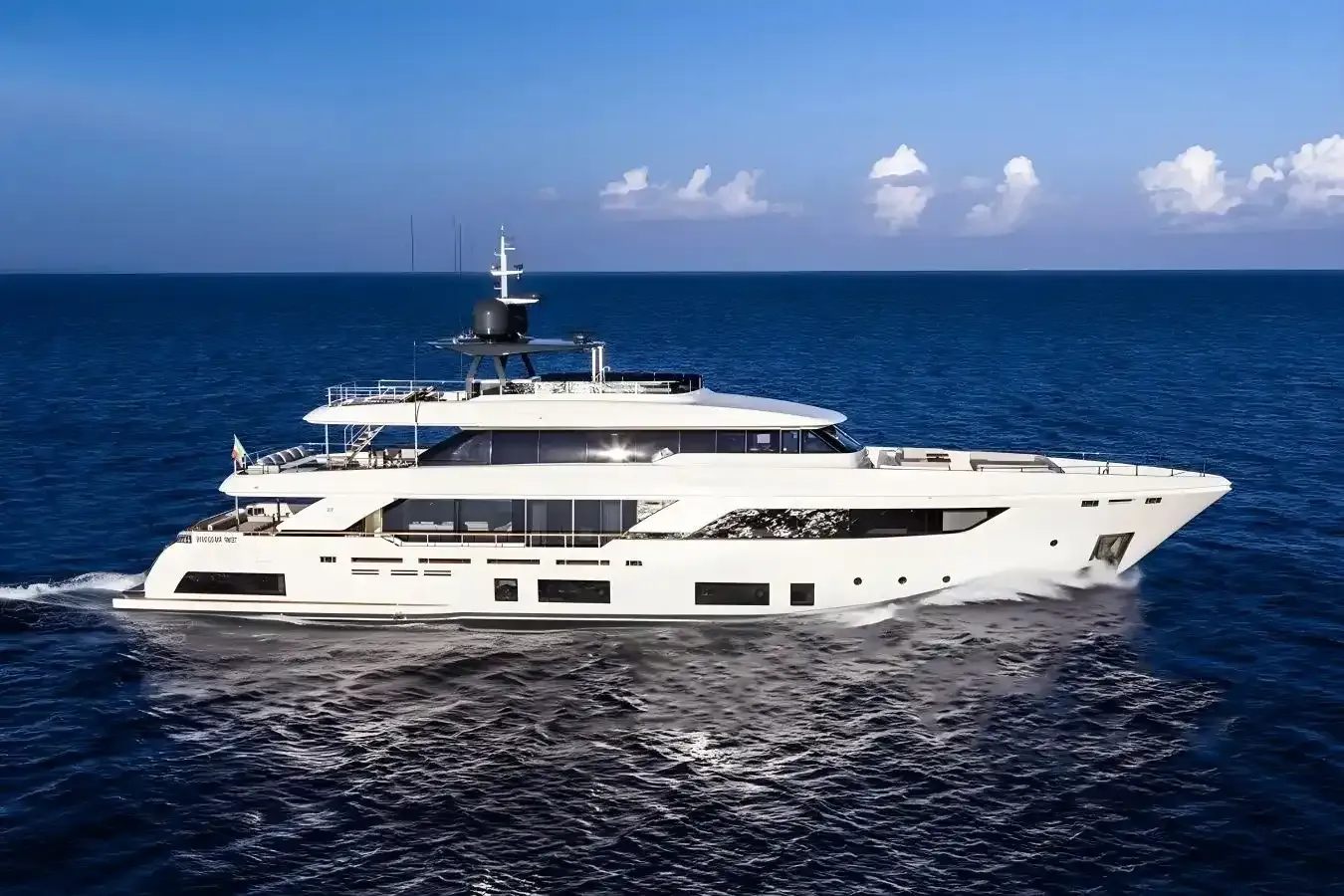 Euphoria yacht, a 121 ft Custom Line luxury superyacht underway, 37.04 meters, built in 2016.