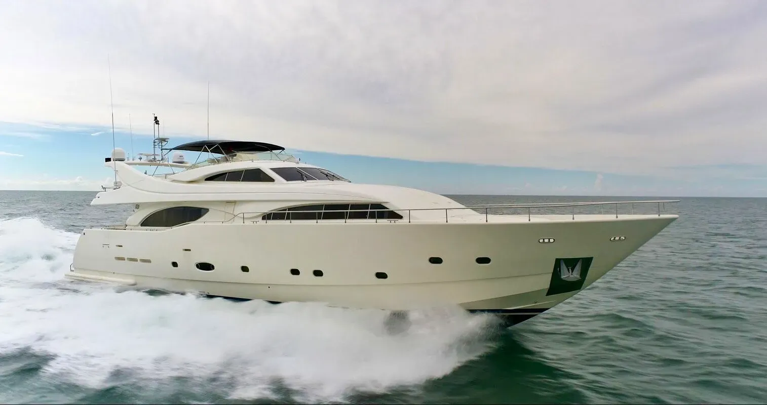 Everything Good yacht, a 94 ft Custom Line luxury superyacht underway, 28.9 meters, built in 2003, 2015.
