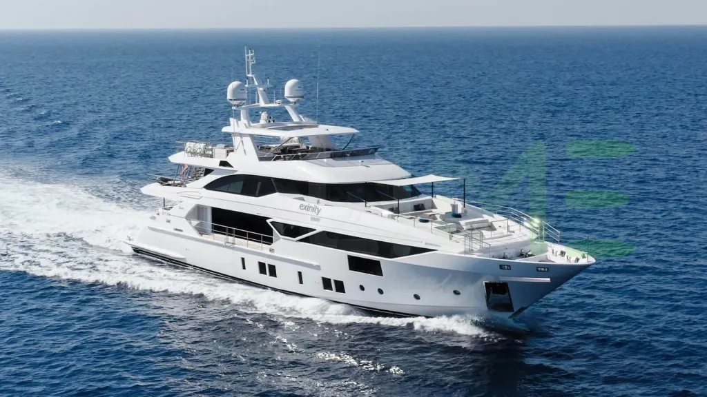 White Exinity yacht for sale and price, showing the details and features of the interior and exterior available for purchase from LIME Yachts and Brokerage located in Fort Lauderdale Florida.