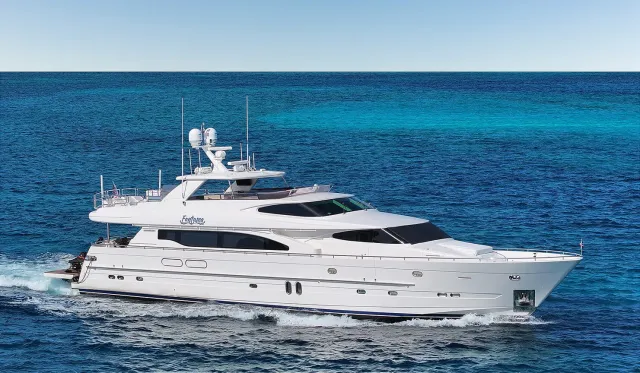 Fantasea yacht, a 95 ft Horizon luxury superyacht underway, 28.96 meters, built in 2007, 2022.