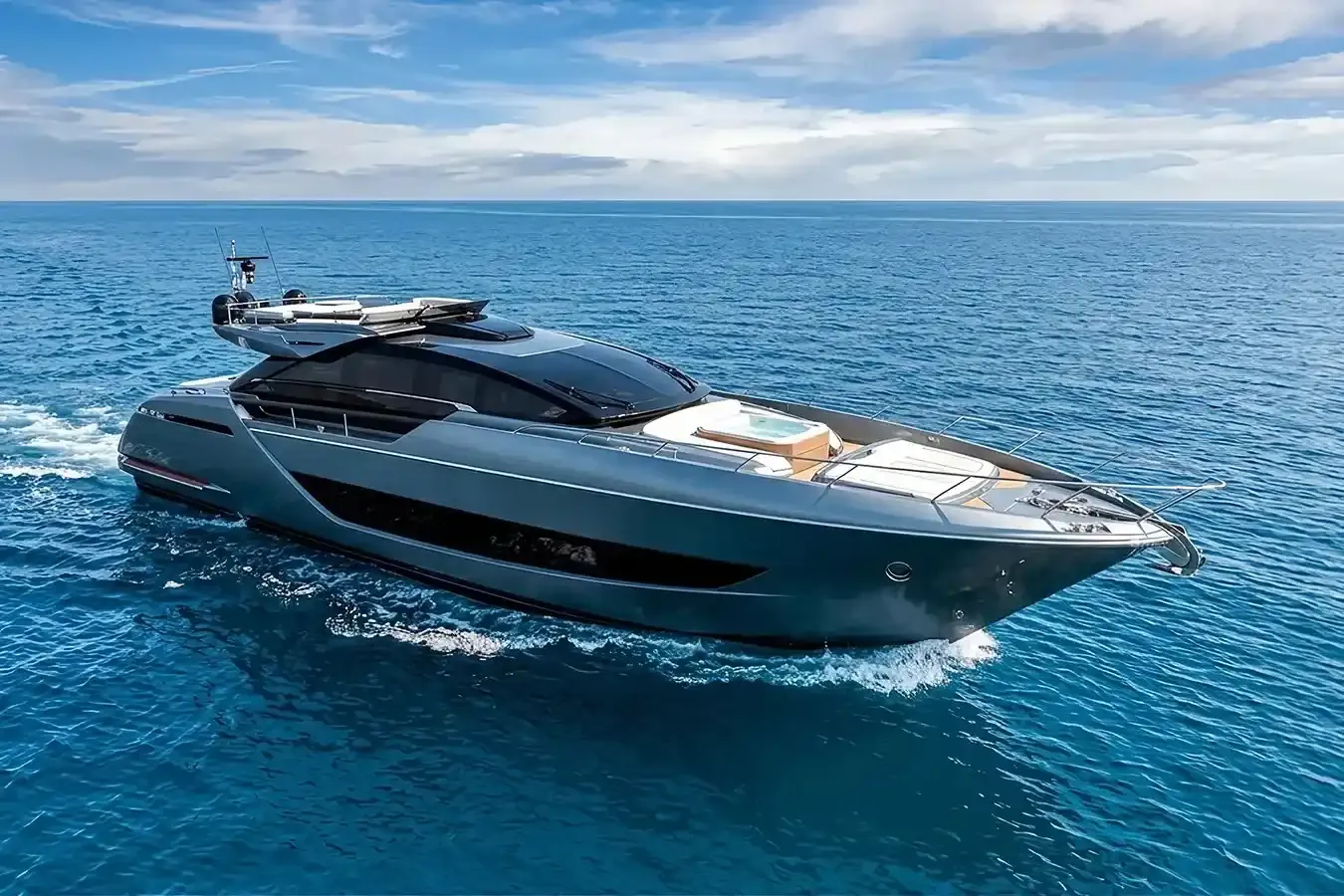 FAO yacht, a 88 ft Riva luxury superyacht underway, 26.92 meters, built in 2022.