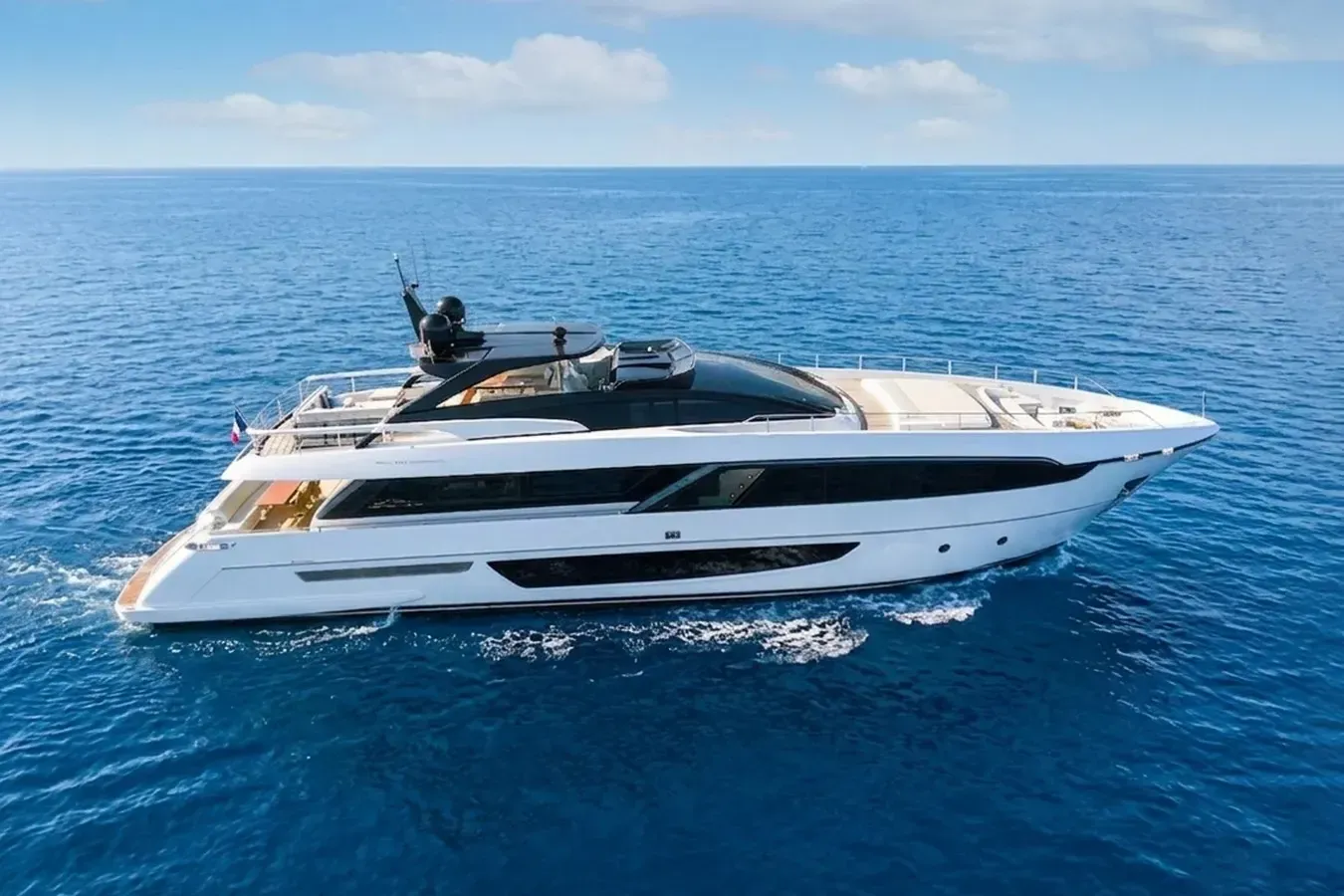 Fenix yacht, a 98 ft Riva luxury superyacht underway, 29.9 meters, built in 2019.
