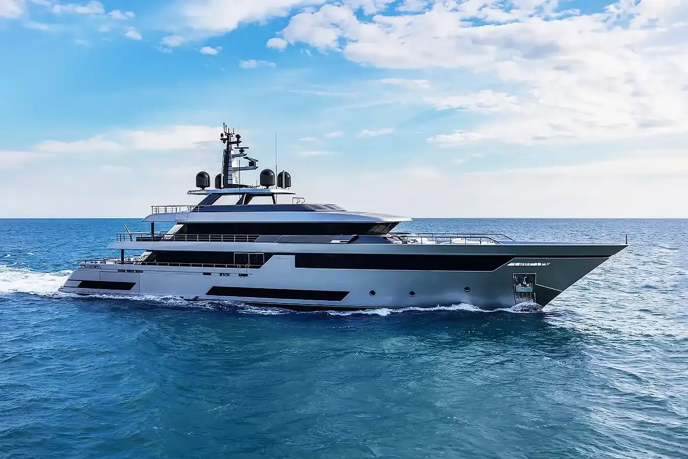 Fora yacht, a 163 ft Riva luxury superyacht underway, 49.9 meters, built in 2023.