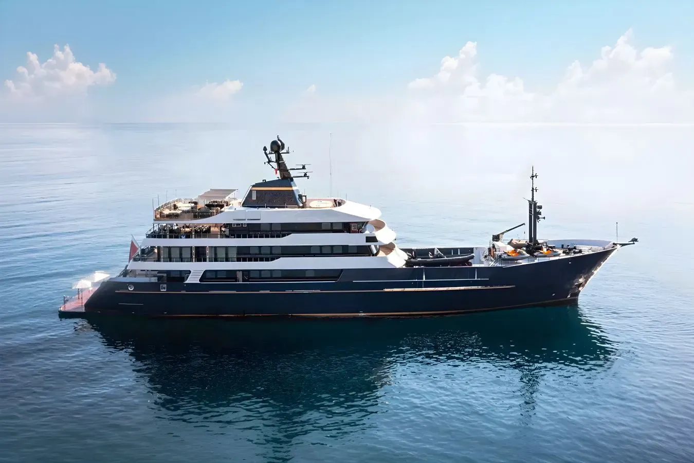 Force Blue 231 ft yacht (71m) Royal Denship A/S for charter/rental. Cost, plans, interior. One of twelve best luxury yachts.