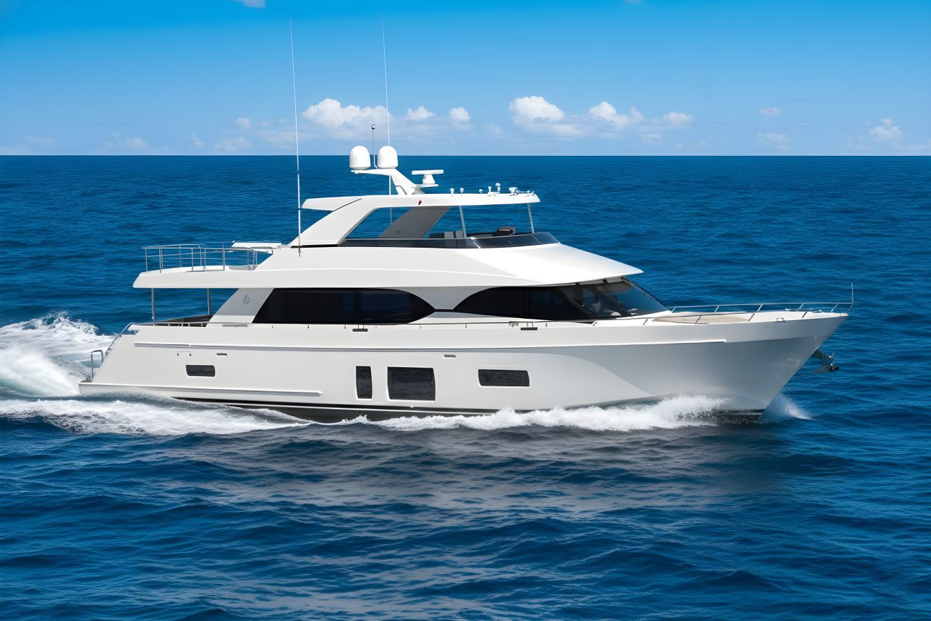 Fortissimo yacht, a 85 ft Ocean Alexander luxury superyacht underway, 26.14 meters, built in 2017.
