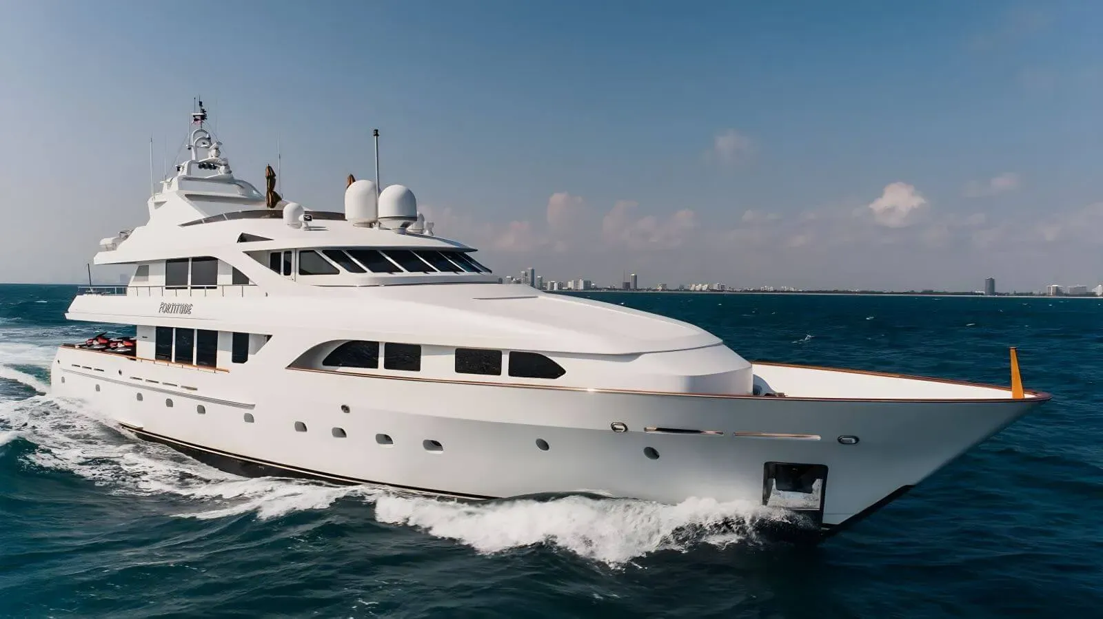 Fortitude yacht, a 136 ft Intermarine luxury superyacht underway, 41.45 meters, built in 1999, 2022.