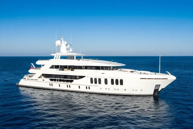 Fortuna yacht, a 155 ft CMB luxury superyacht underway, 47.5 meters, built in 2022.