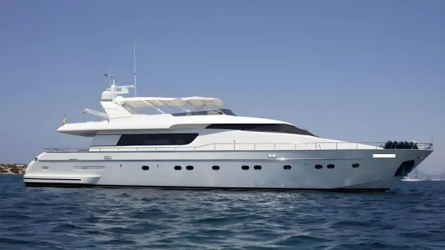 Fortuna yacht, a 82 ft Sanlorenzo luxury superyacht underway, 25 meters, built in 2013.