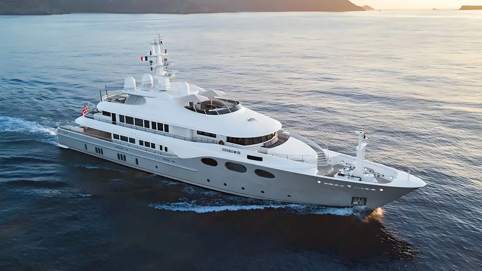 Fortunate Sun yacht, a 177 ft Oceanfast luxury superyacht underway, 54 meters, built in 2003, 2008.