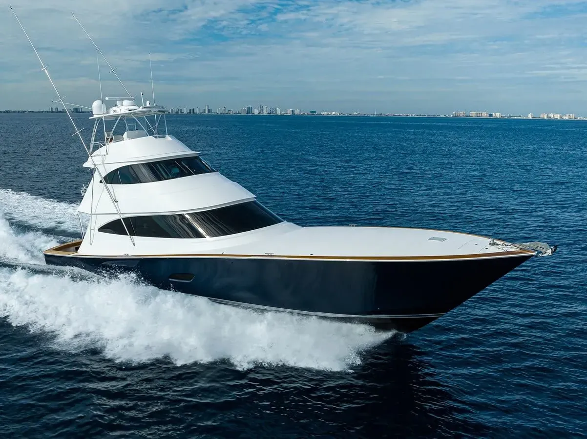 Forty Niner yacht, a 83 ft Viking luxury superyacht underway, 25.54 meters, built in 2021.