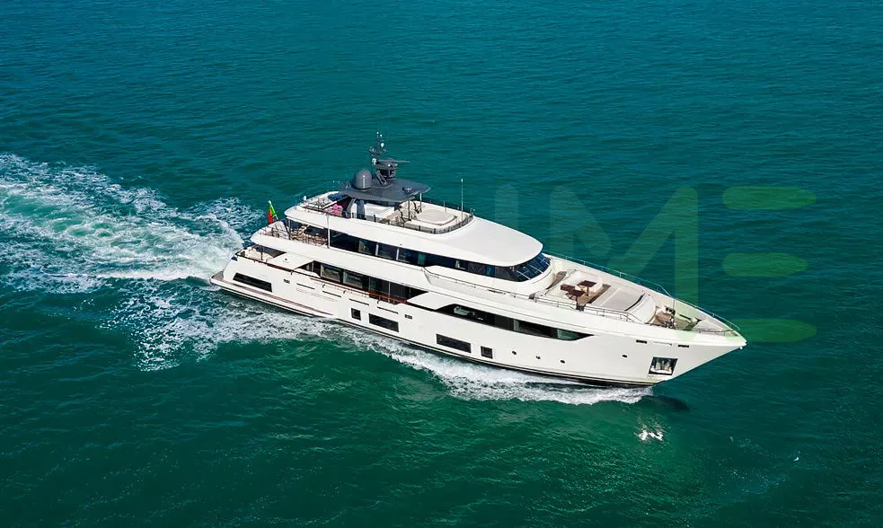 White Frangelo yacht for sale and price, showing the details and features of the interior and exterior available for purchase from LIME Yachts and Brokerage located in Fort Lauderdale Florida.