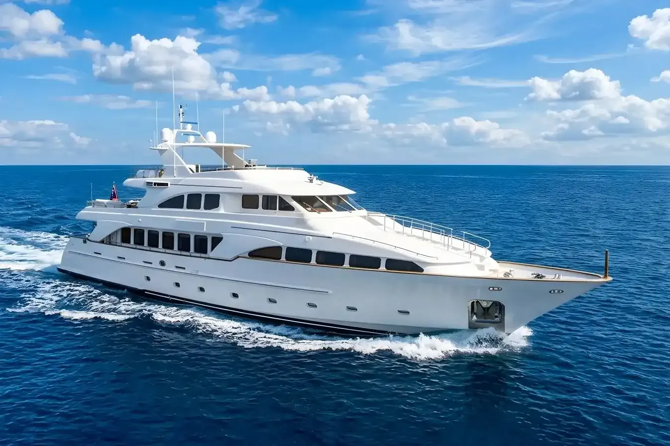 Friendship yacht, a 115 ft Benetti Yachts luxury superyacht underway, 35.1 meters, built in 2000.