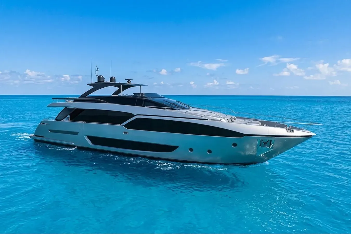 G yacht, a 93 ft Riva luxury superyacht underway, 28.49 meters, built in 2023.
