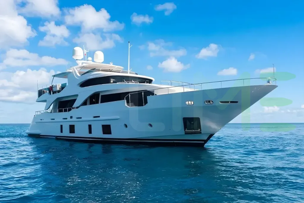 White Gala yacht for sale and price, showing the details and features of the interior and exterior available for purchase from LIME Yachts and Brokerage located in Fort Lauderdale Florida.