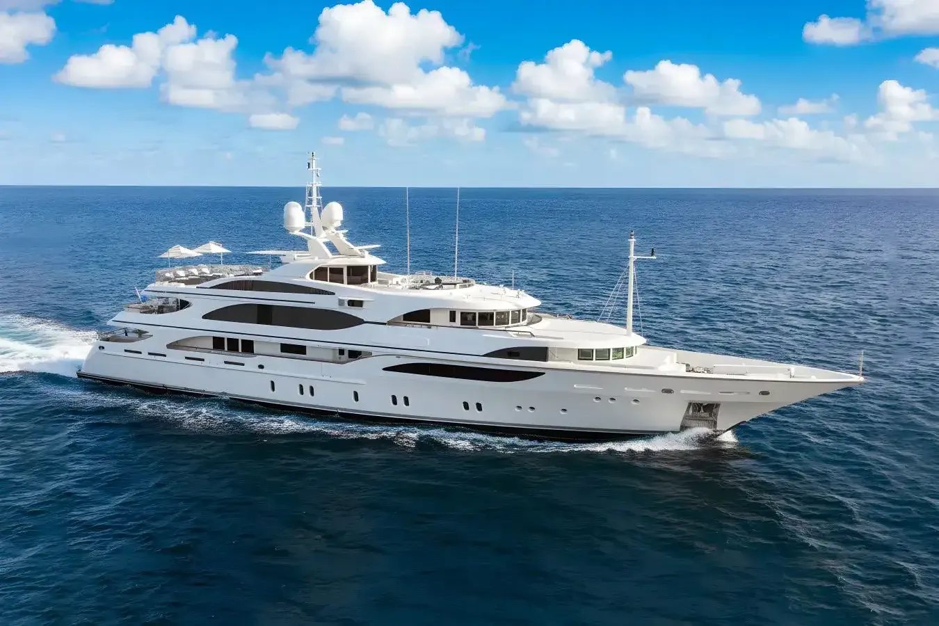 Galaxy yacht, a 183 ft Benetti Yachts luxury superyacht underway, 56 meters, built in 2005, 2022.