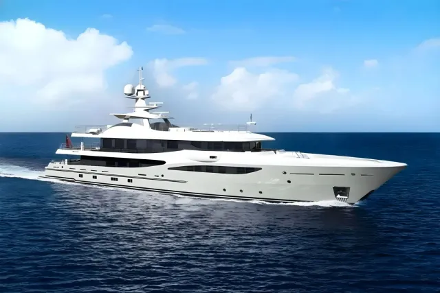 Galene yacht, a 180 ft Amels luxury superyacht underway, 55 meters, built in 2020.