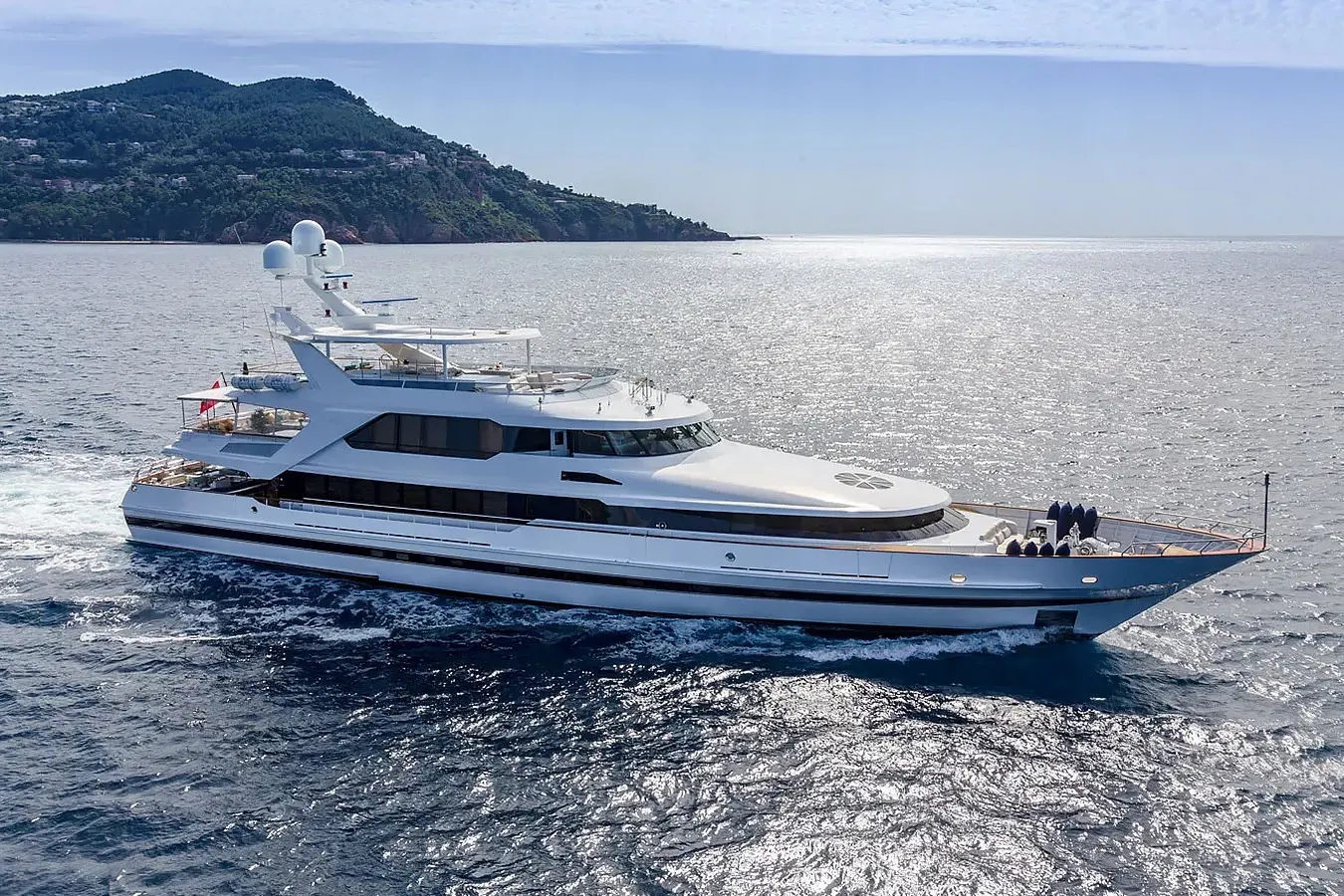 Gaudeamus II yacht, a 151 ft Lürssen luxury superyacht underway, 46.3 meters, built in 1992, 2020.