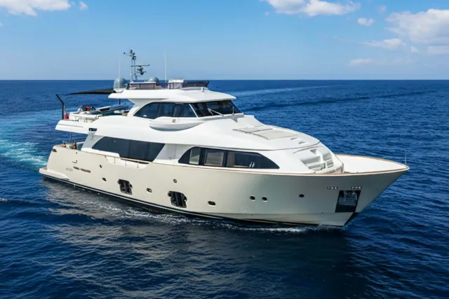 Giada yacht, a 86 ft Custom Line luxury superyacht underway, 26.22 meters, built in 2012.