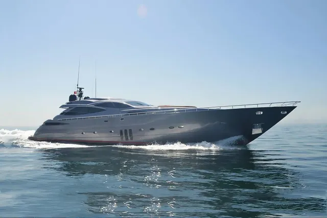Ginger yacht, a 116 ft Pershing luxury superyacht underway, 35.37 meters, built in 2006, 2024.