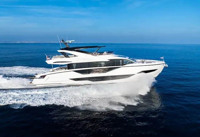 Glasax yacht, a 88 ft Sunseeker luxury superyacht underway, 27.1 meters, built in 2022.