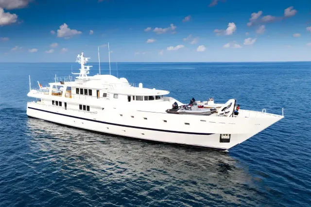 Grand Cru yacht, a 160 ft Baglietto luxury superyacht underway, 48.9 meters, built in 1995, 2018.
