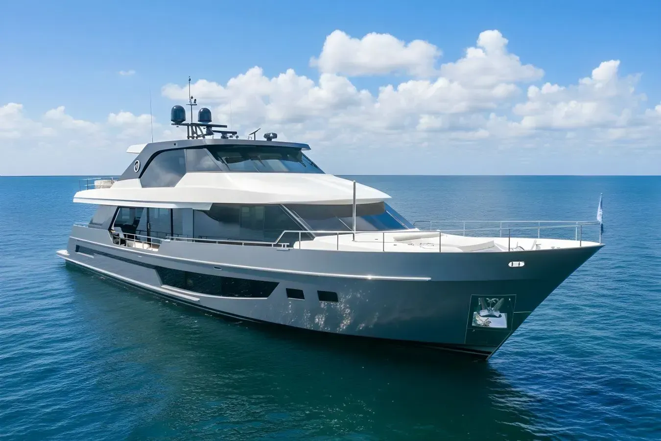 Grateful yacht, a 106 ft Ocean Alexander luxury superyacht underway, 32.36 meters, built in 2022.
