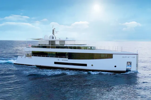 Graycliffs yacht, a 109 ft Feadship luxury superyacht underway, 33.5 meters, built in 2016.