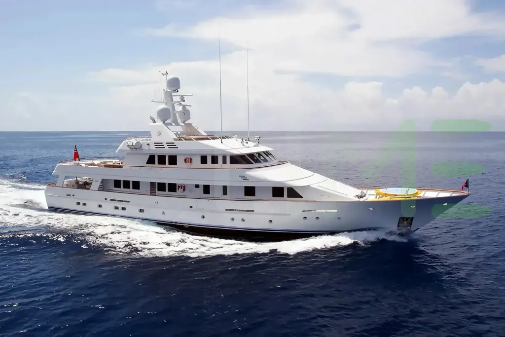White Halcyon yacht for sale and price, showing the details and features of the interior and exterior available for purchase from LIME Yachts and Brokerage located in Fort Lauderdale Florida.