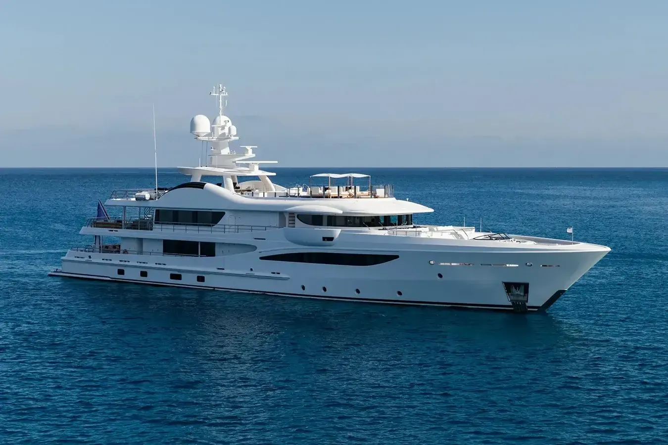 Halo yacht, a 180 ft Amels luxury superyacht underway, 55 meters, built in 2018.