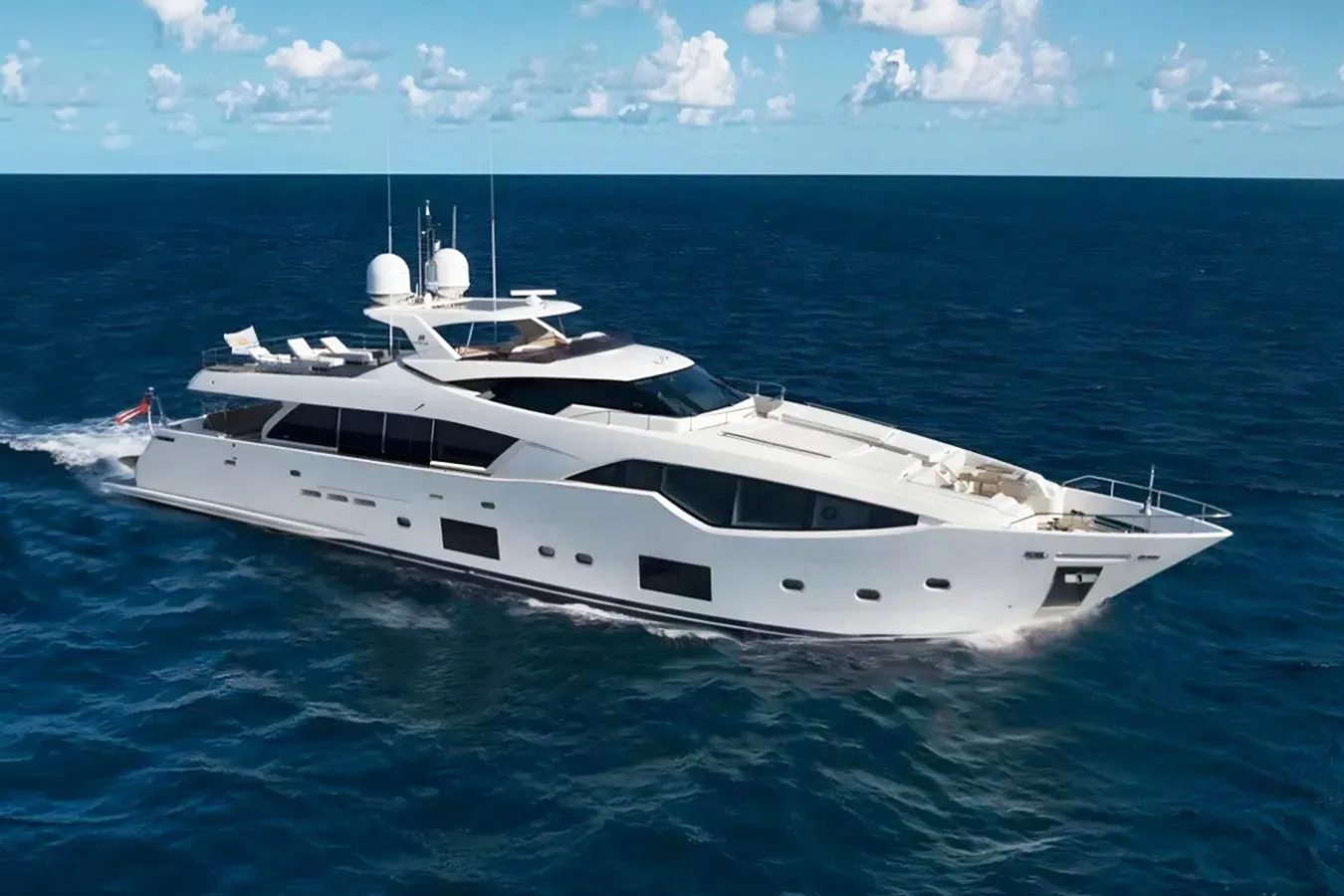 Happy 2 yacht, a 108 ft Custom Line luxury superyacht underway, 32.95 meters, built in 2016.