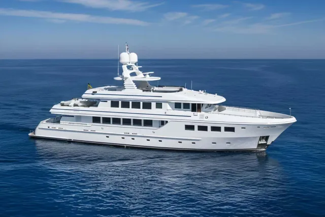 Happy Dolphin II yacht, a 130 ft R.B.Dereli Yachts luxury superyacht underway, 39.65 meters, built in 2005, 2024.