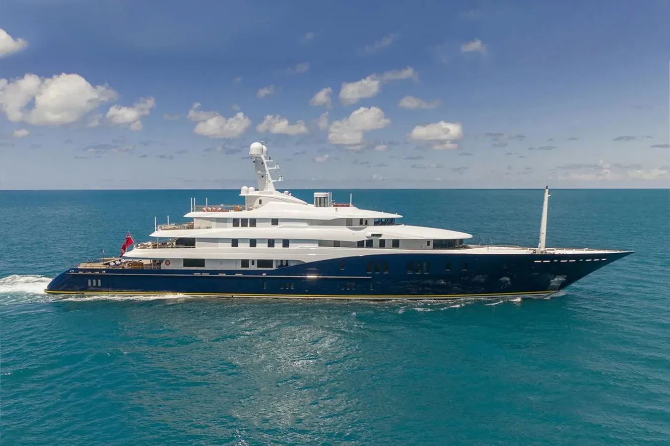 HBC yacht, a 281 ft Abeking - A&R luxury superyacht underway, 85.65 meters, built in 2008, 2024.