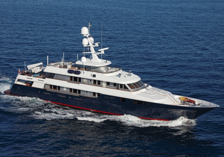 Helios 2 yacht, a 167 ft Palmer Johnson luxury superyacht underway, 51.13 meters, built in 2002, 2023.