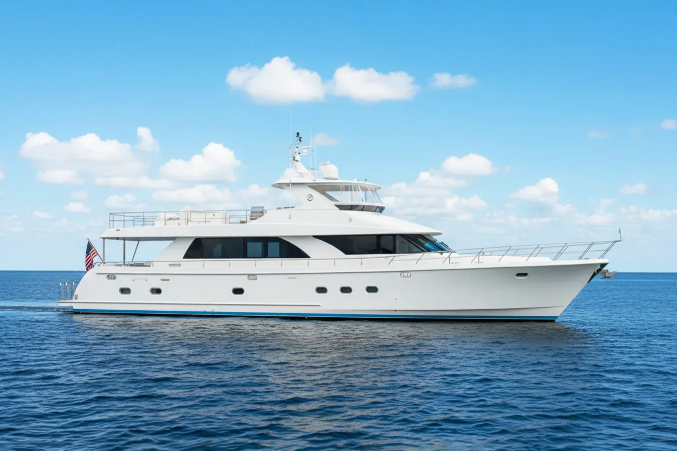 Hoker yacht, a 80 ft Ocean Alexander luxury superyacht underway, 24.38 meters, built in 2010.