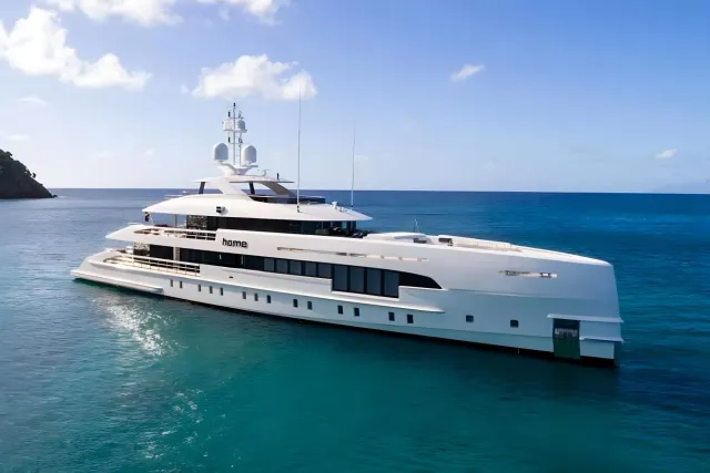 Home yacht, a 163 ft Heesen luxury superyacht underway, 49.8 meters, built in 2017.
