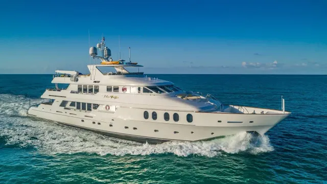 I Love This Boat yacht, a 145 ft Christensen luxury superyacht underway, 44.2 meters, built in 2002, 2023.