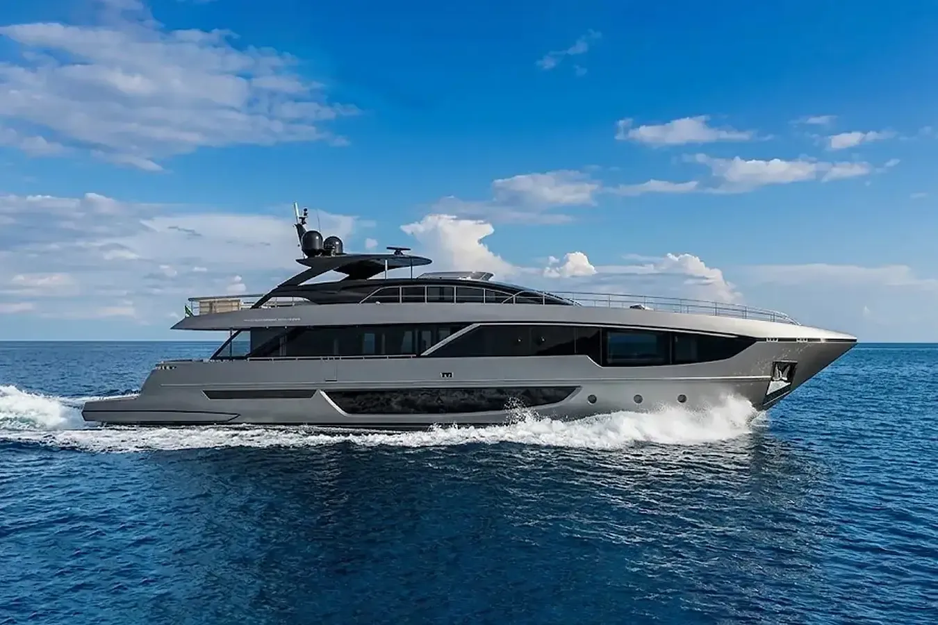 Icona yacht, a 99 ft Riva luxury superyacht underway, 30.24 meters, built in 2025.