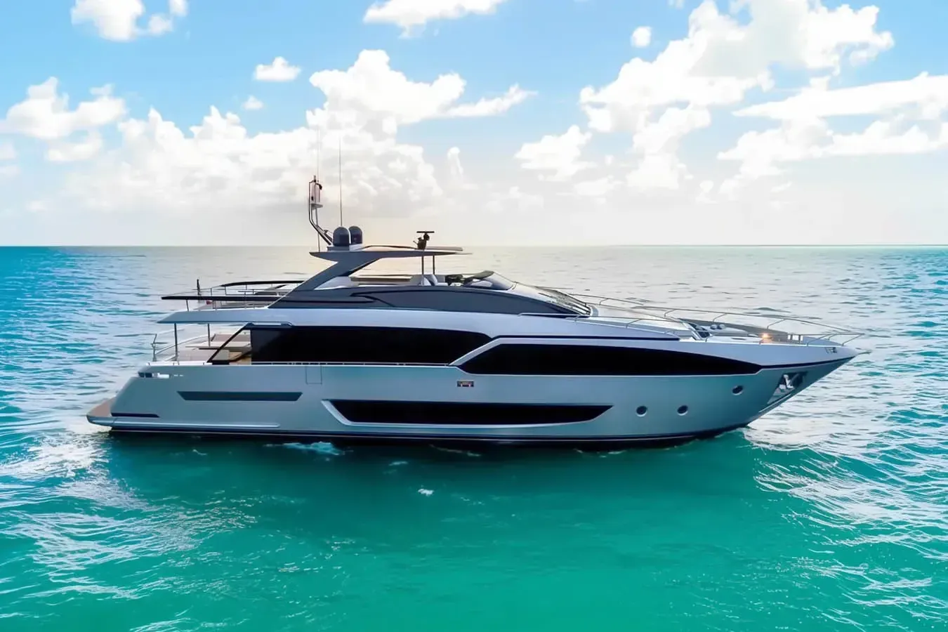 Illusion yacht, a 93 ft Riva luxury superyacht underway, 28.49 meters, built in 2022.