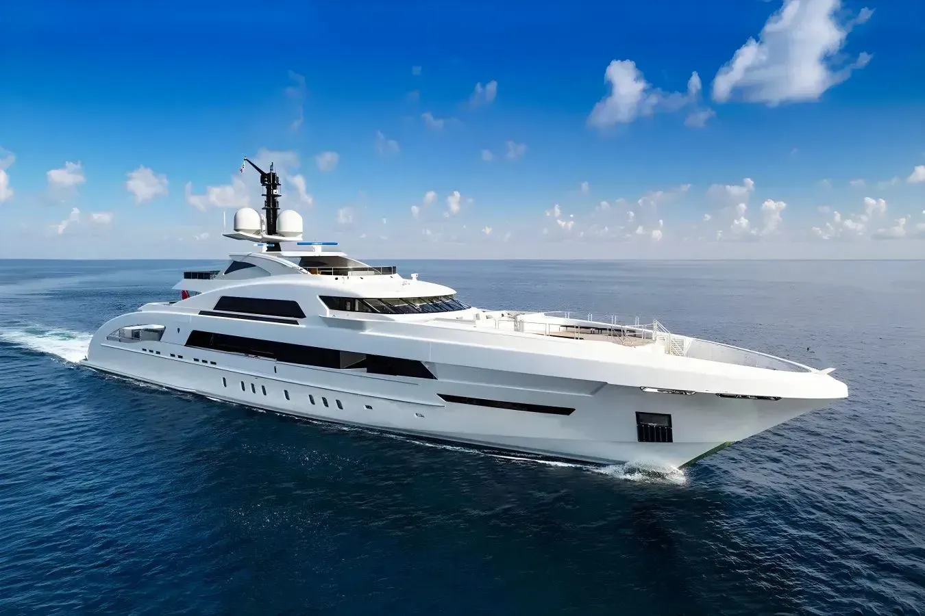 Illusion yacht, a 213 ft Heesen luxury superyacht underway, 65 meters, built in 2013, 2019.