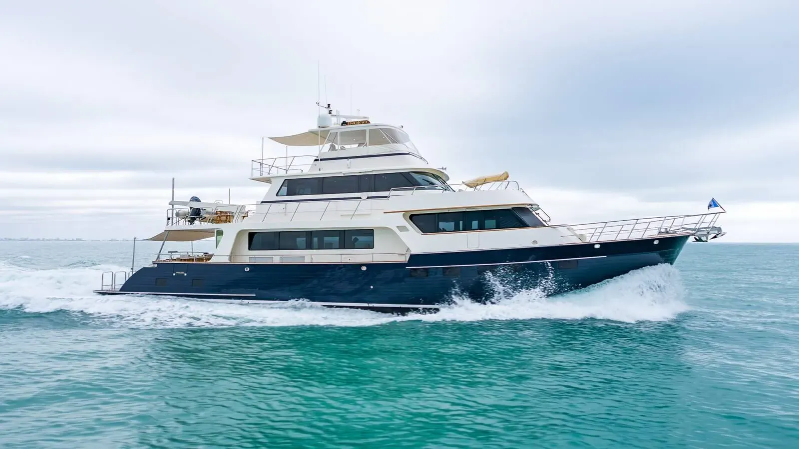 Indigo yacht, a 90 ft Marlow luxury superyacht underway, 27.43 meters, built in 2015.