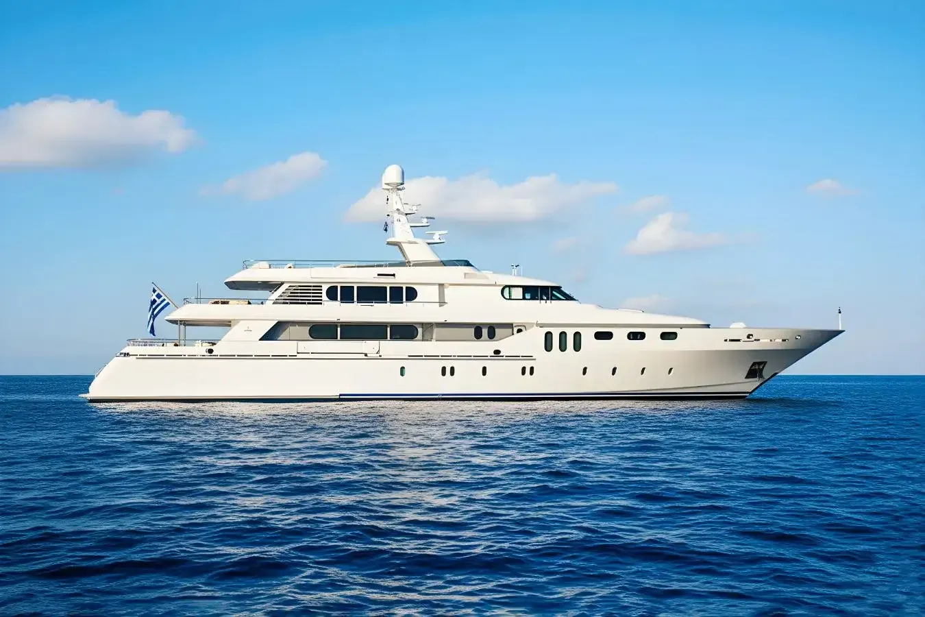 Invader yacht, a 163 ft Codecasa luxury superyacht underway, 49.9 meters, built in 1999, 2019.