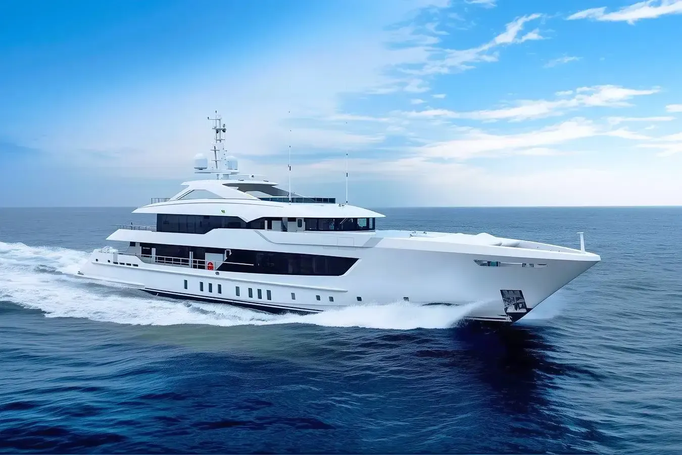 Iris Blue yacht, a 180 ft Heesen luxury superyacht underway, 55 meters, built in 2024.