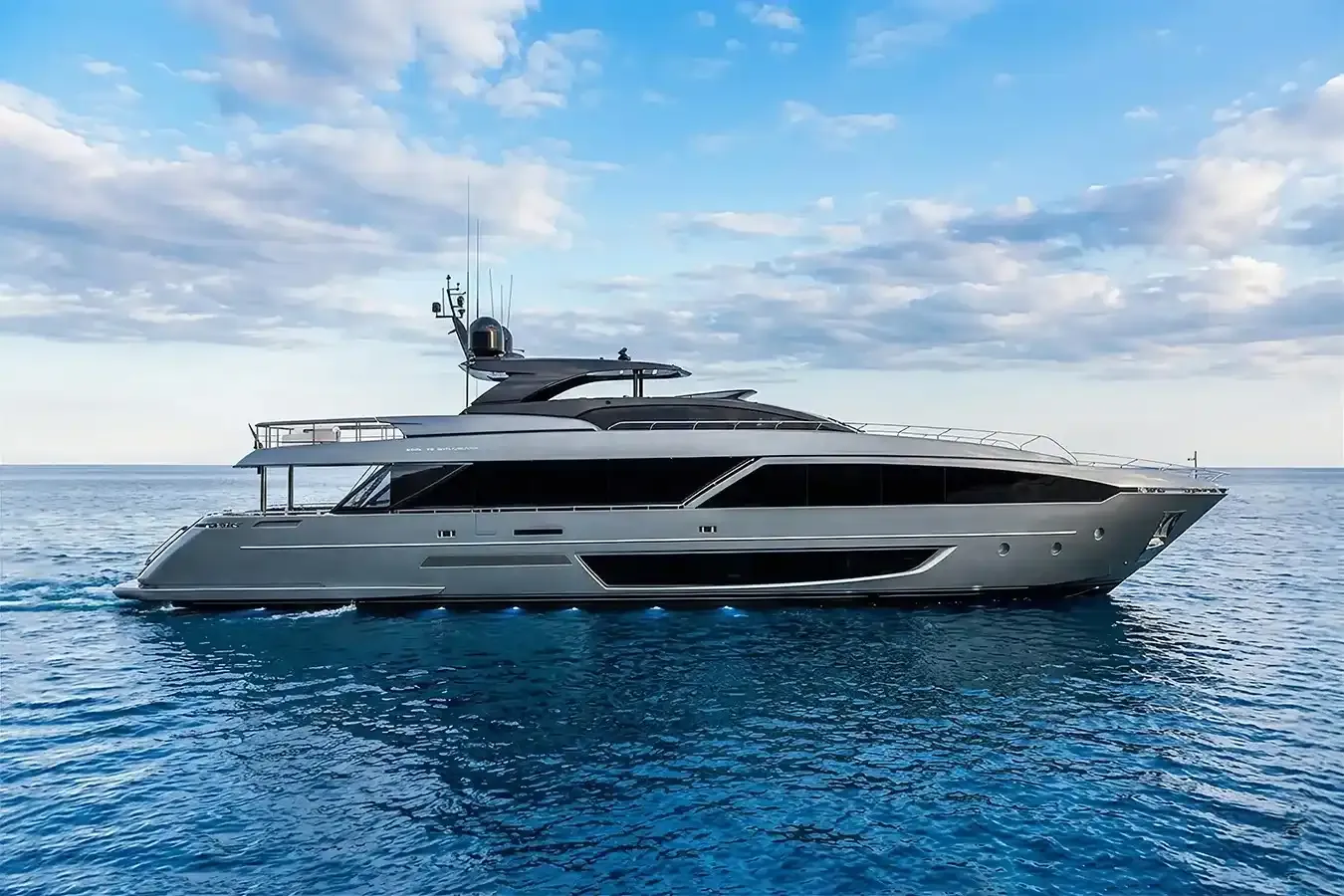 Iron Gryphon yacht, a 110 ft Riva luxury superyacht underway, 33.53 meters, built in 2023.