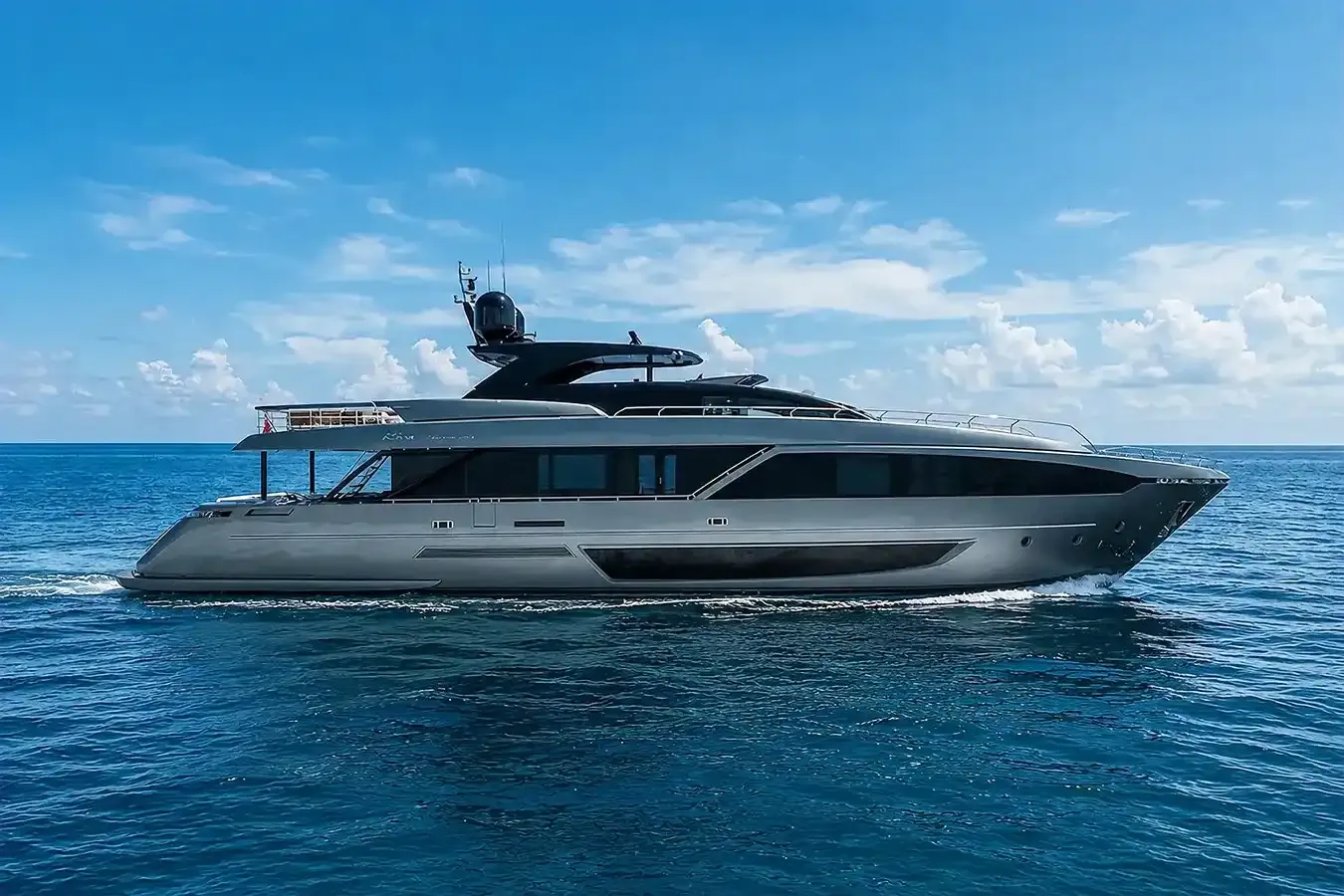 Iron Gryphon yacht, a 98 ft Riva luxury superyacht underway, 29.9 meters, built in 2019.